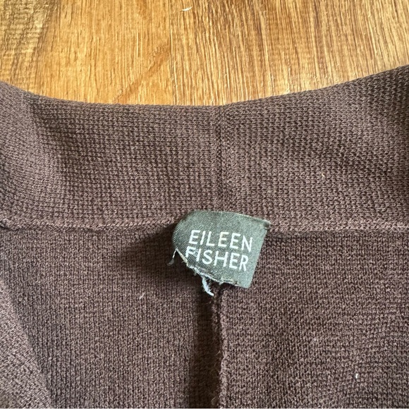 EILEEN FISHER Open-Front drape Wool Cardigan Brown L - Picture 3 of 6